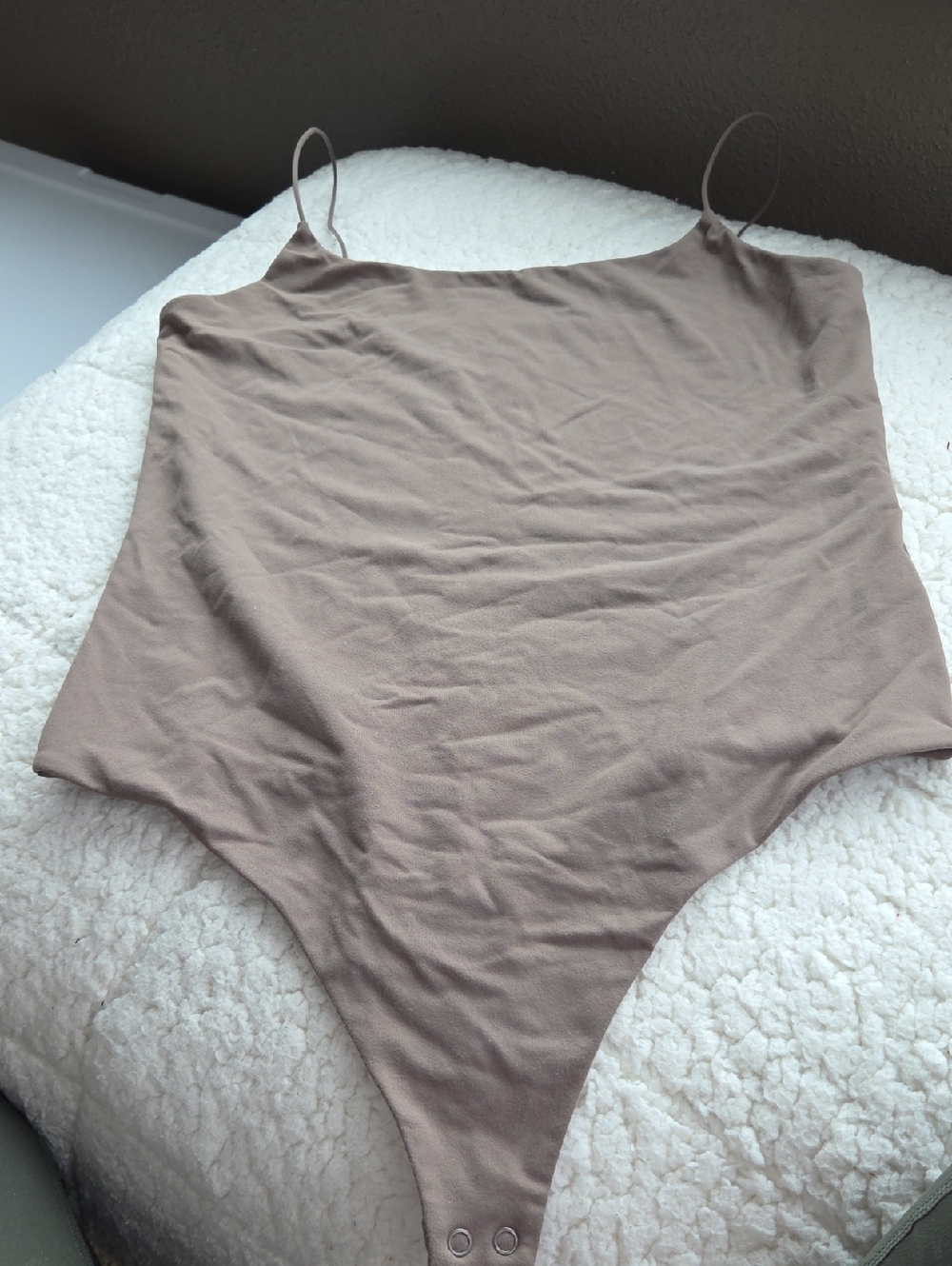 Nuuds Stretch Nylon-Spandex Bodysuit in Taupe. NWOT